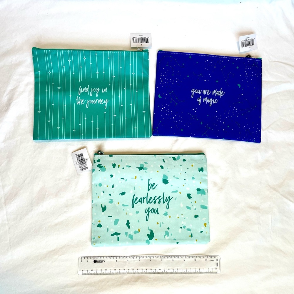 Set of 3 Thrive Causemetics Tyvec Makeup Bags with Inspirational Quotes